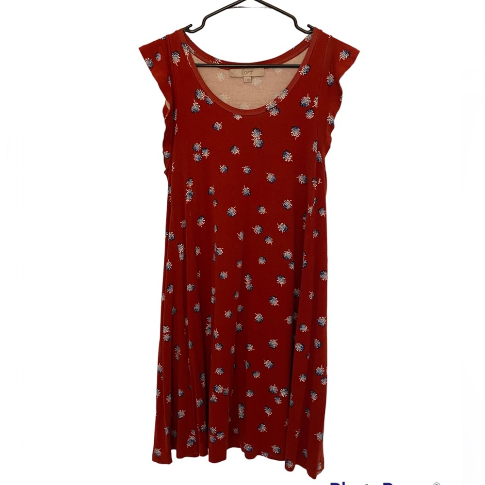 Loft flowy scalloped sleeveless dress